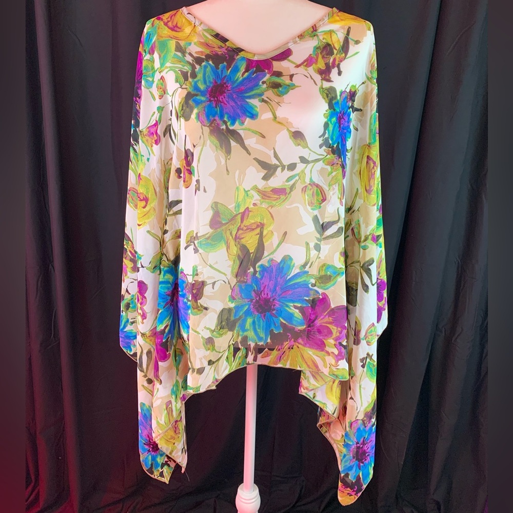 Ashley Stewart floral sheer poncho blouse with tags size 12